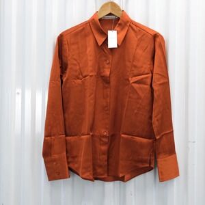 NWT Abercrombie and Fitch‎ Shirt Women's Orange Satin XS Button Up Solid